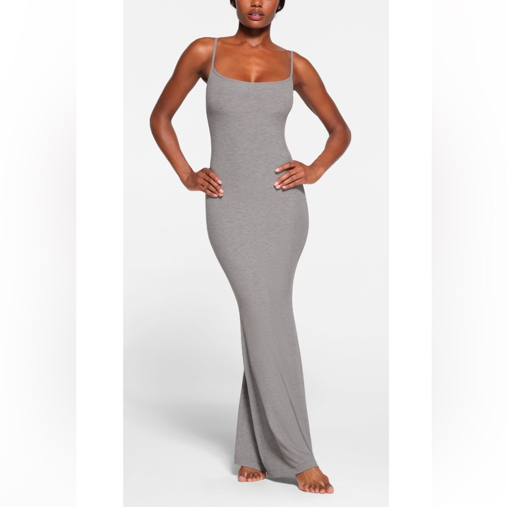 Skims Soft Lounge Slip Dress- Heather Grey